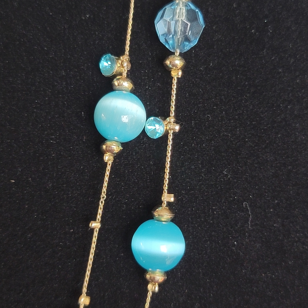 Long Blue Catseye Illusion Necklace - Vintage, Estate, 60", Versatile Styling - Picture 3 of 11